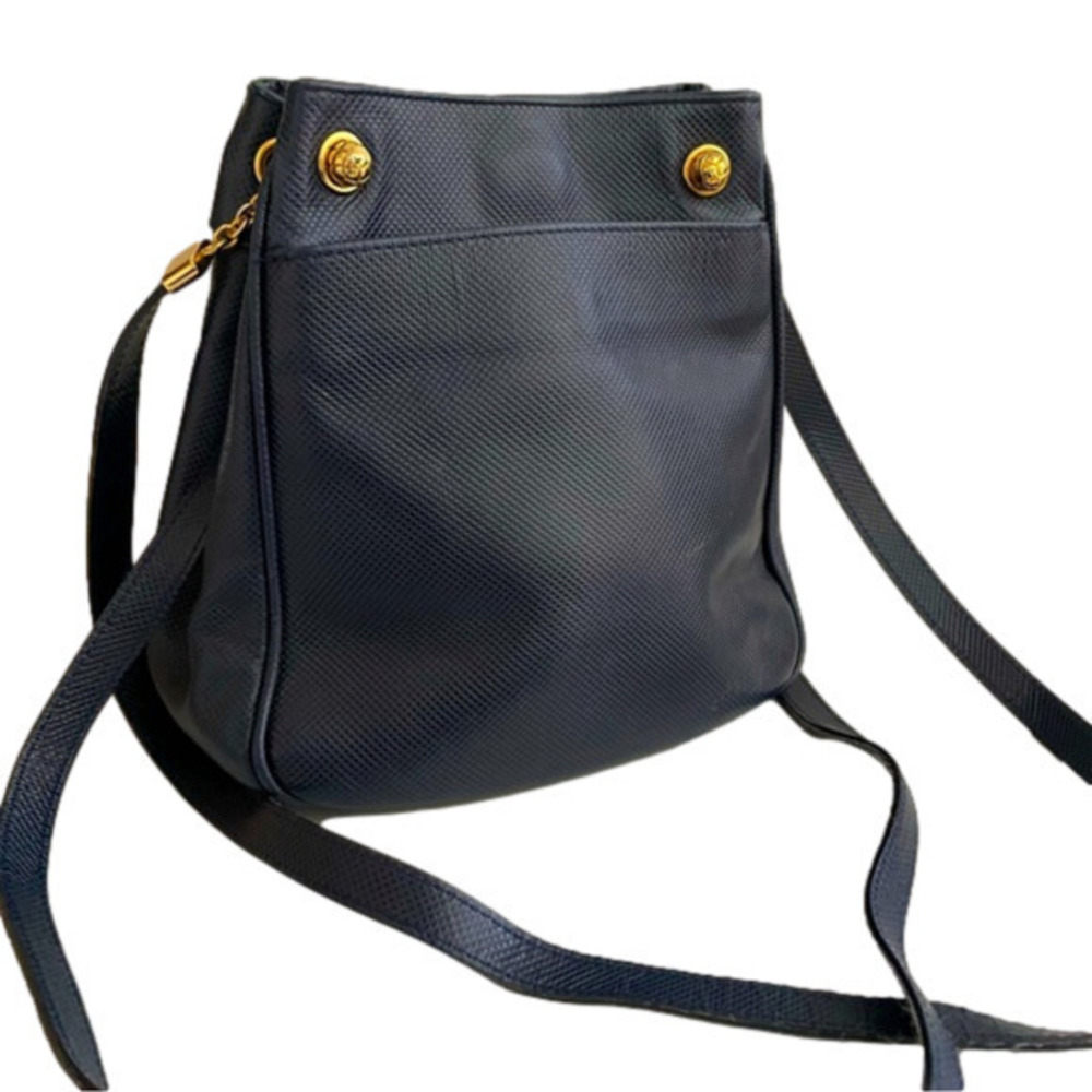 Bottega Veneta Authentic Blue Textured Black Calfskin W/Gold Hardware Bag
